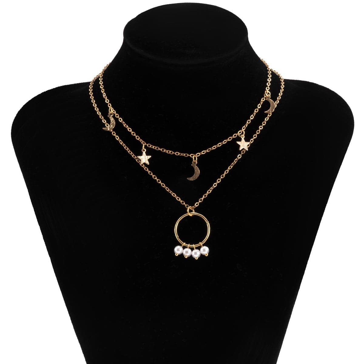 Pearl & 18K Gold-Plated Hoop Celestial Necklace Set
