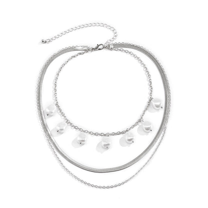 Pearl & Silver-Plated Drop Station Layered Chain Necklace
