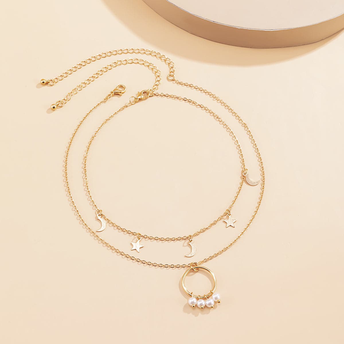 Pearl & 18K Gold-Plated Hoop Celestial Necklace Set
