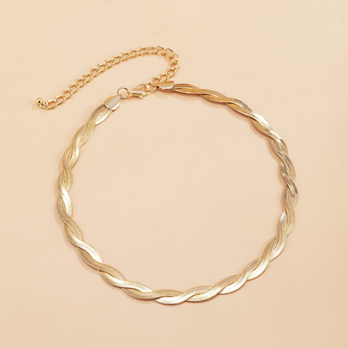18K Gold-Plated Crossing Herringbone Chain Choker Necklace