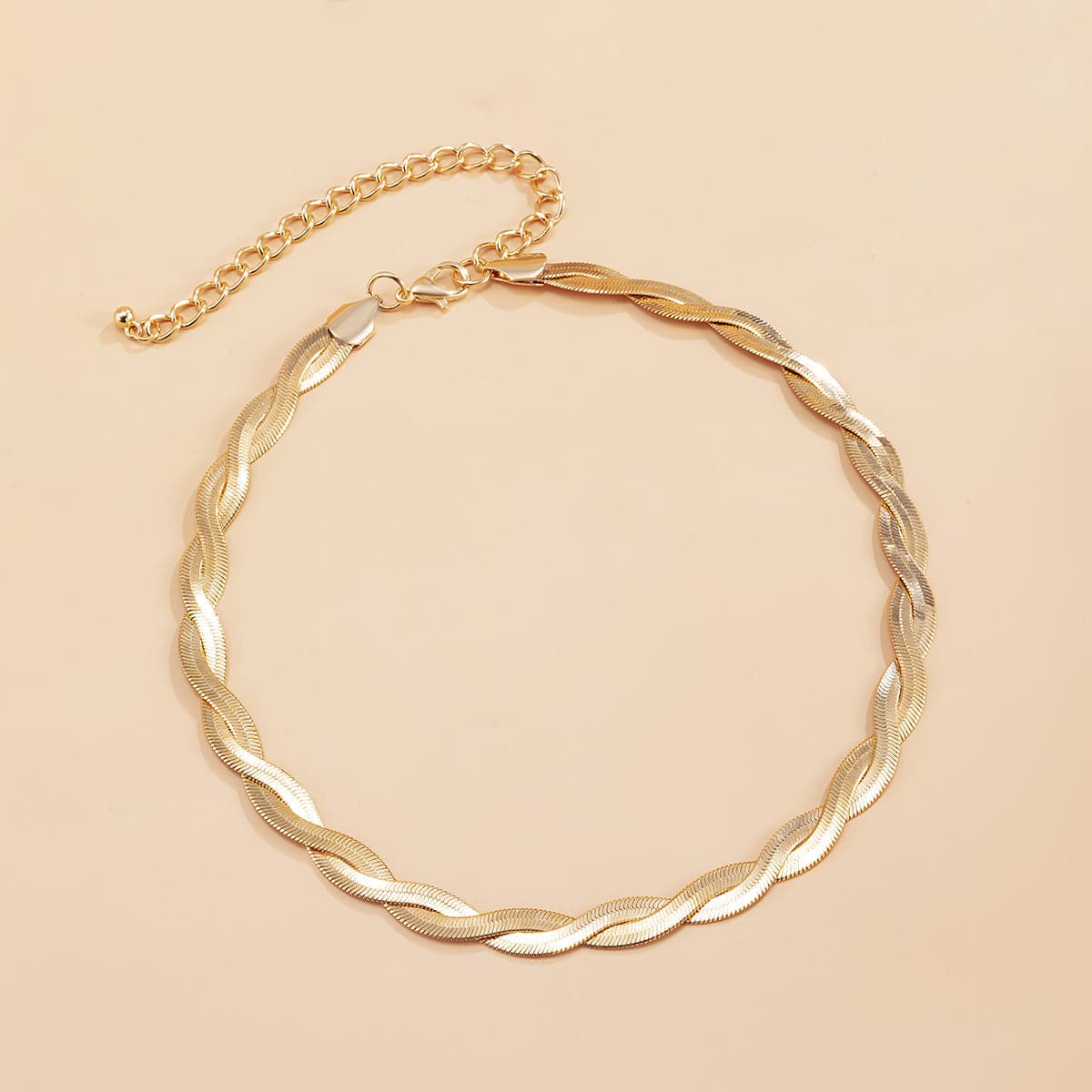 18K Gold-Plated Crossing Herringbone Chain Choker Necklace, gold pendant necklace for women, styled look