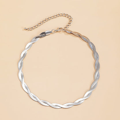 Silver-Plated Crossing Snake Choker Necklace, silver pendant necklace for women, elegant gift for her, side view
