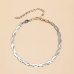 Silver-Plated Crossing Snake Choker Necklace
