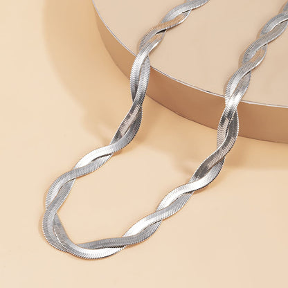 Silver-Plated Crossing Snake Choker Necklace, silver pendant necklace for women, elegant gift for her, lifestyle look