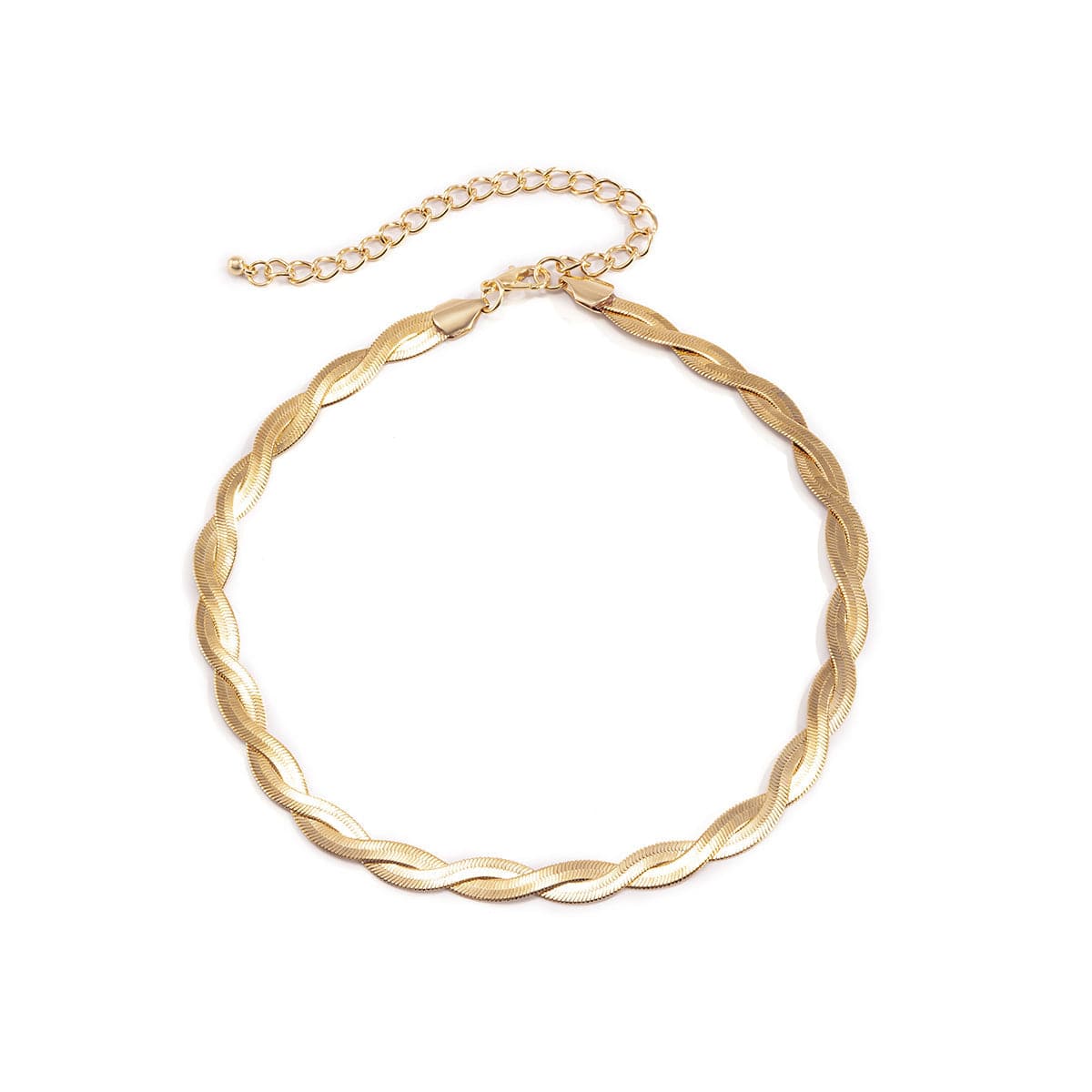 18K Gold-Plated Crossing Herringbone Chain Choker Necklace, gold pendant necklace for women, side view