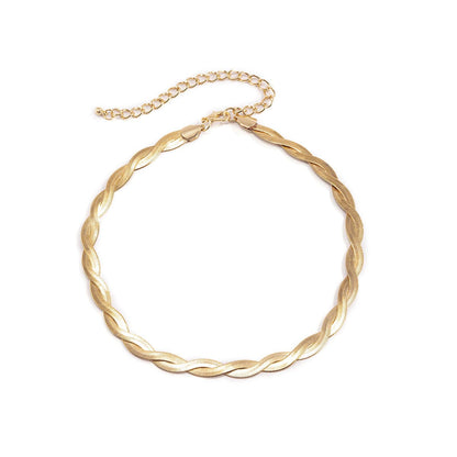 18K Gold-Plated Crossing Herringbone Chain Choker Necklace, gold pendant necklace for women, side view