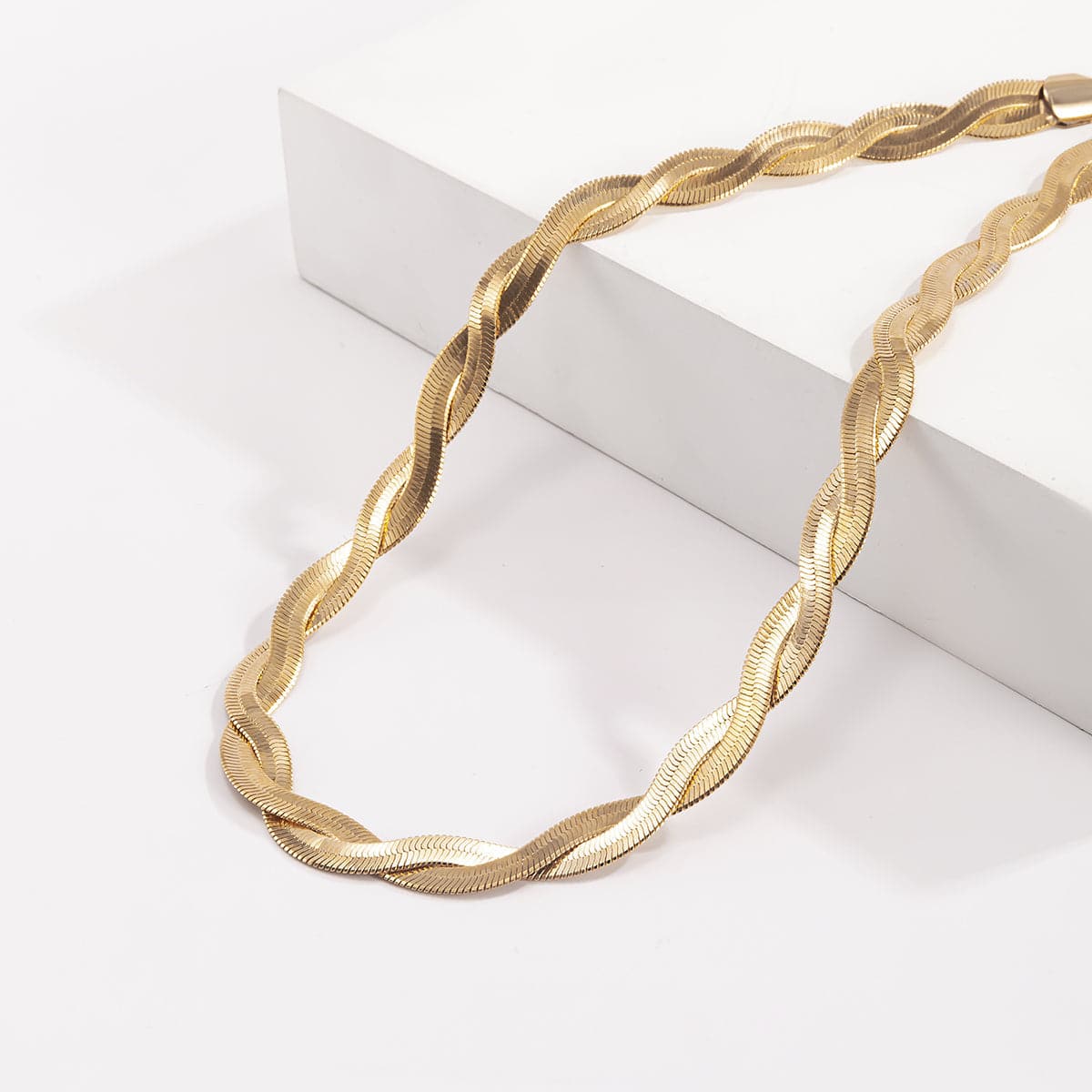 18K Gold-Plated Crossing Herringbone Chain Choker Necklace, gold pendant necklace for women, lifestyle look