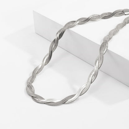 Silver-Plated Crossing Snake Choker Necklace, silver pendant necklace for women, elegant gift for her, styled look