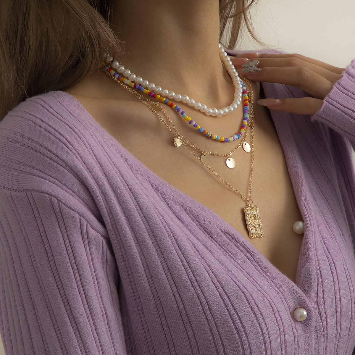 18K Gold-Plated Rose Card Pendant Necklace Set