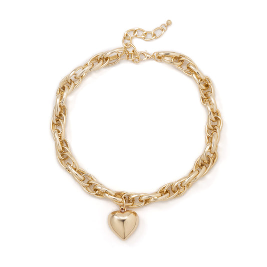 18K Gold-Plated Heart Pendant Necklace, gold pendant necklace for women, vintage-inspired design, front view