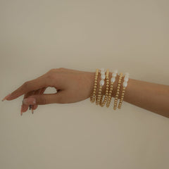 Pearl & 18K Gold Plated Beaded Stretch Bracelet Set