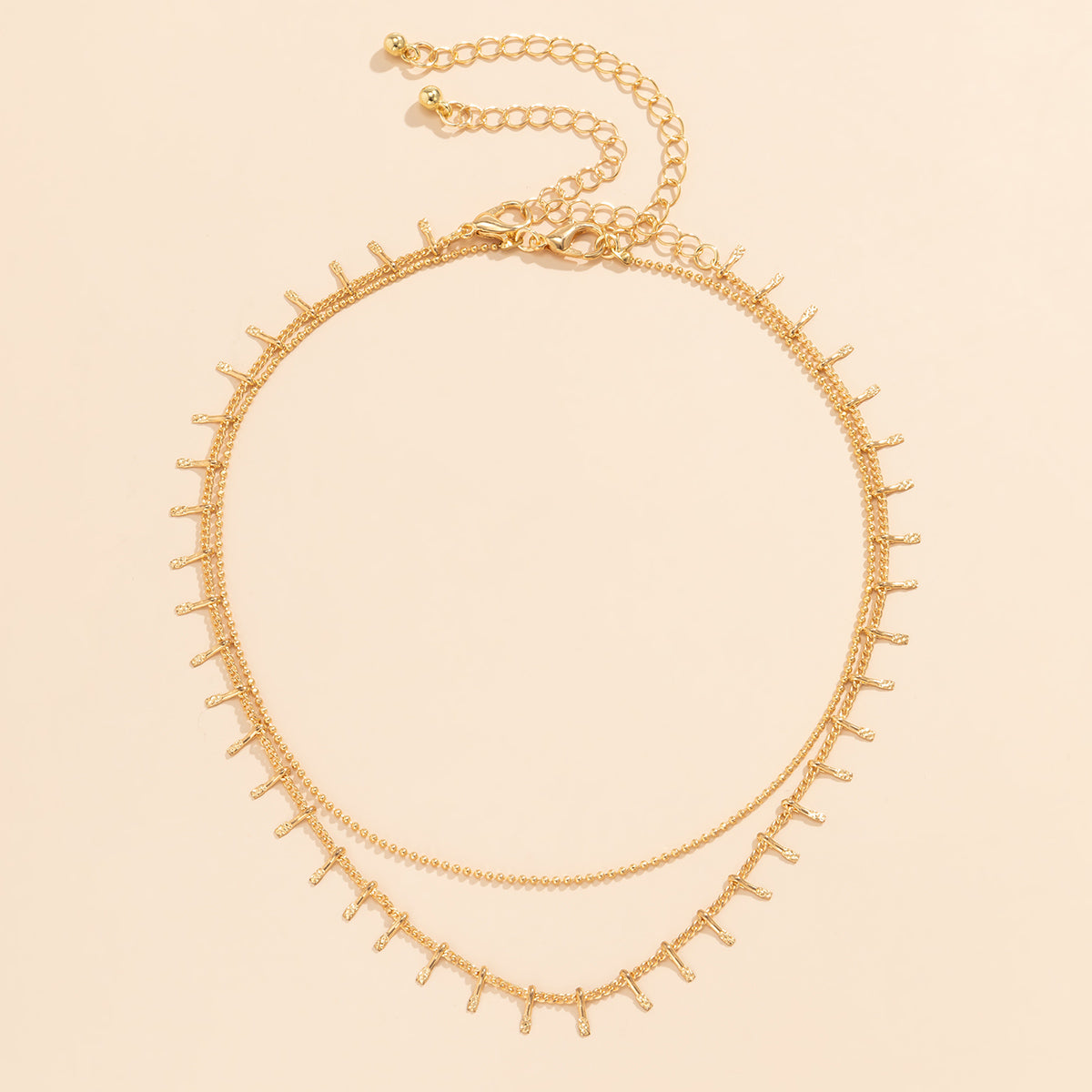 18K Gold-Plated Spike and Chain Necklace Set, jewelry gift sets for women, everyday style, detail close-up