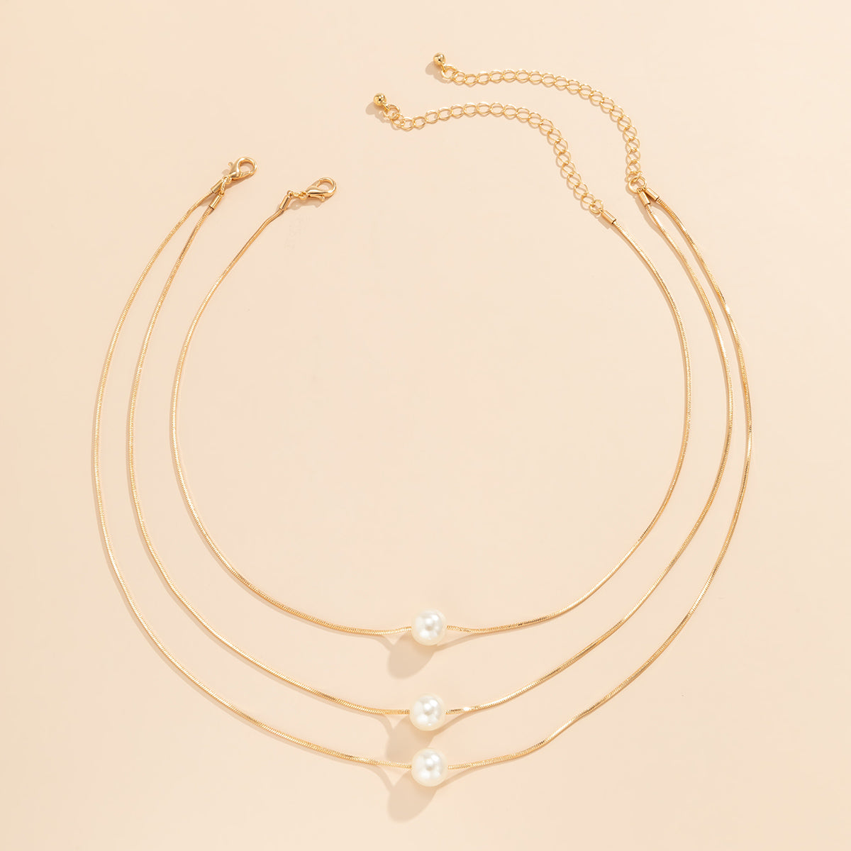 Pearl and 18K Gold-Plated Layered Necklace Set, jewelry gift sets for women, dainty minimalist design, detail close-up