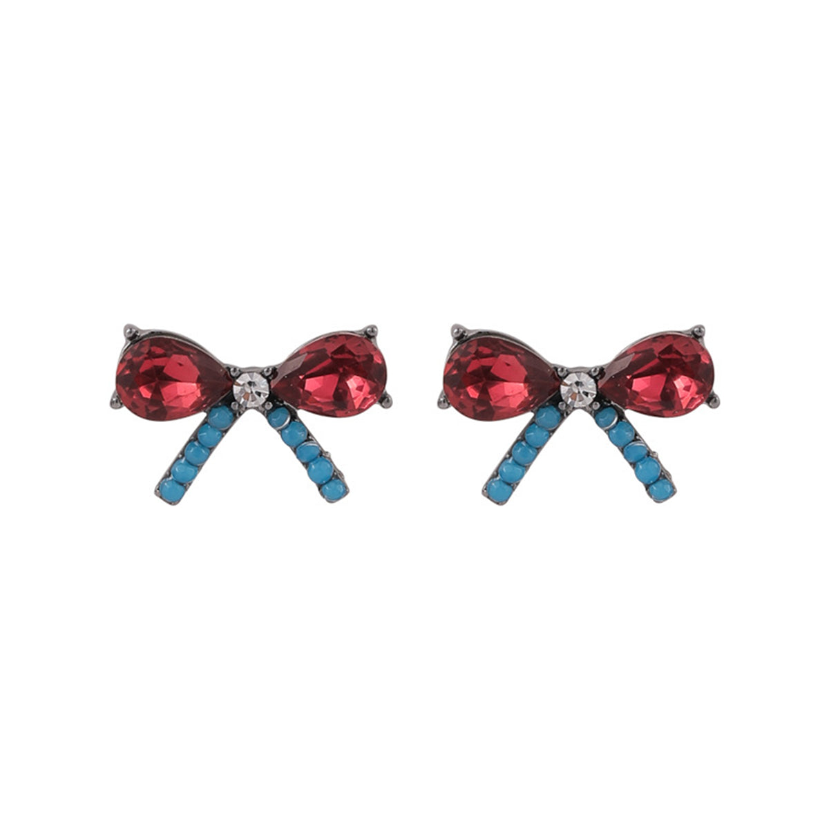 Red Crystal & Cubic Zirconia Bow Stud Earrings