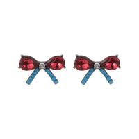 Red Crystal & Cubic Zirconia Bow Stud Earrings