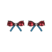 Red Crystal & Cubic Zirconia Bow Stud Earrings