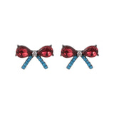 Red Crystal & Cubic Zirconia Bow Stud Earrings