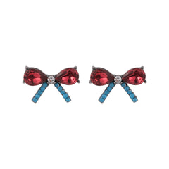 Red Crystal & Cubic Zirconia Bow Stud Earrings