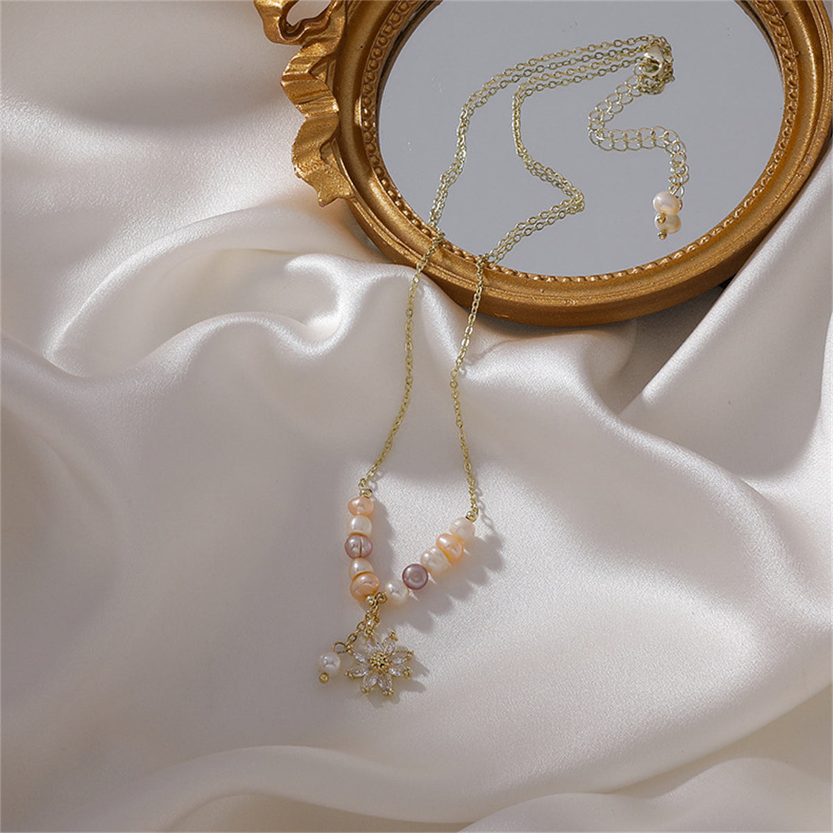 Pink & Purple Pearl Floral Double Pendant Necklace