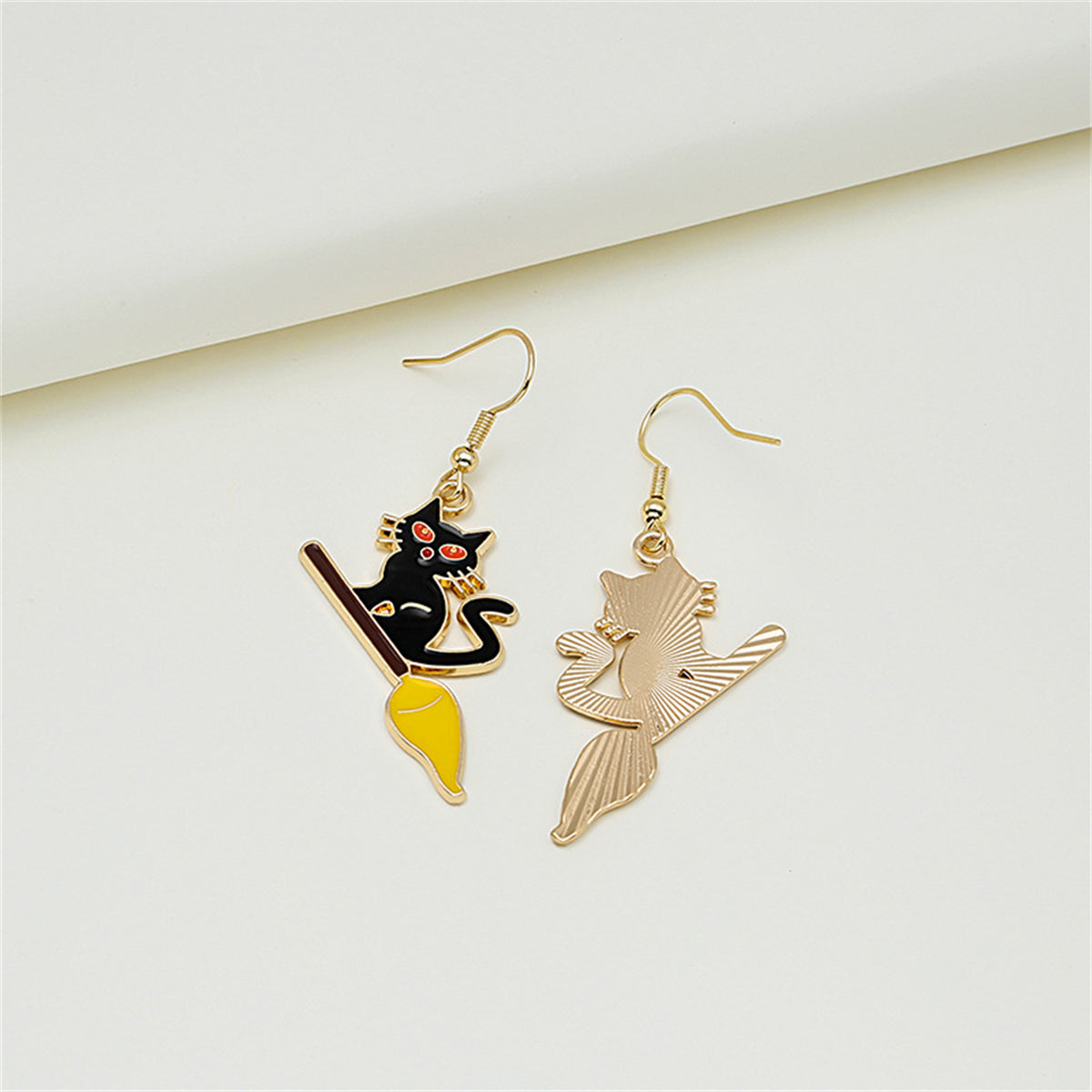 Red Enamel & 18K Gold-Plated Broom Cat Drop Earrings