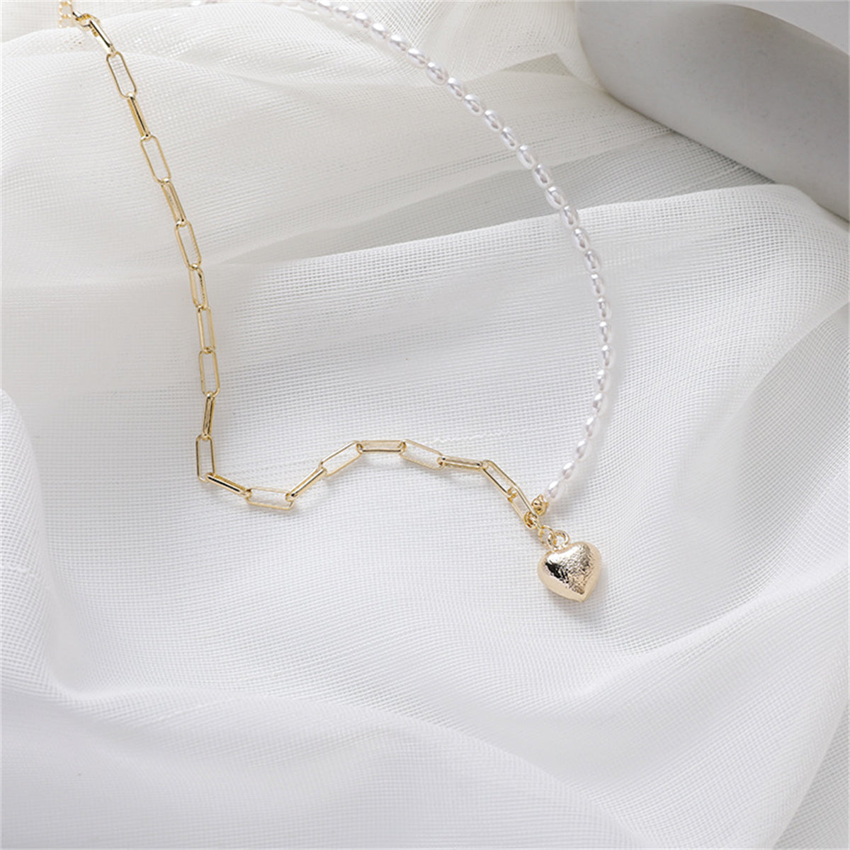 Pearl & 18K Gold-Plated Heart Pendant Necklace
