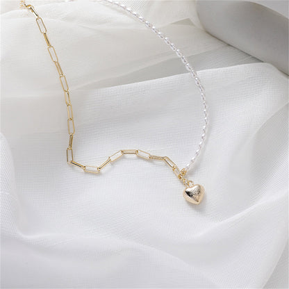 Pearl & 18K Gold-Plated Heart Pendant Necklace