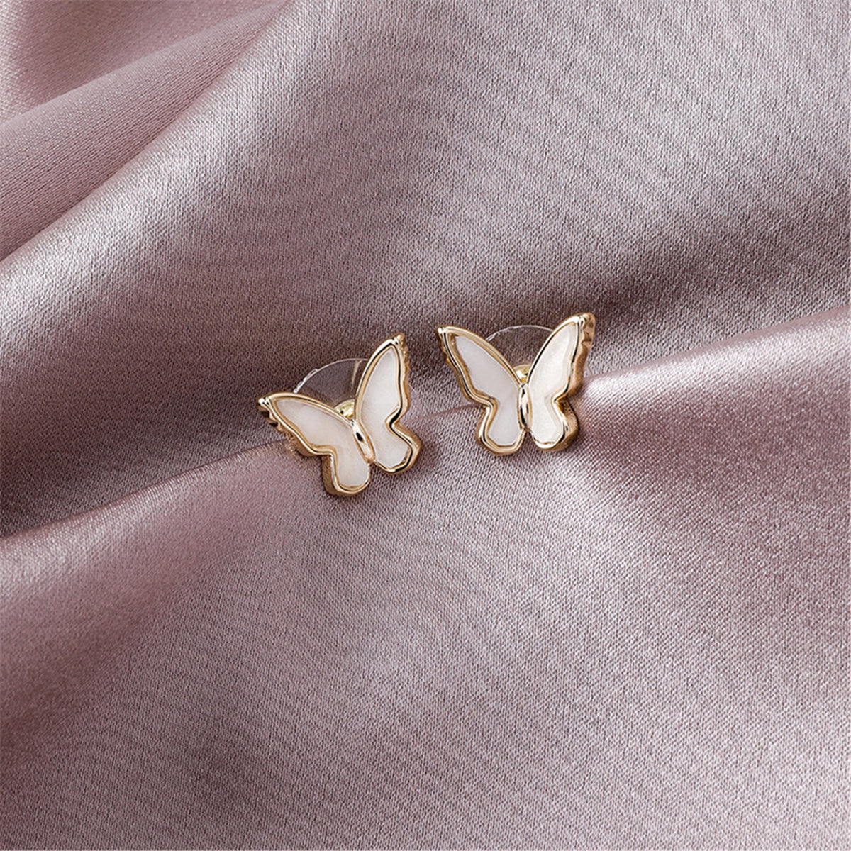 Shell and 18K Gold-Plated Butterfly Stud Earrings, gold stud earrings for women, dainty minimalist design, front view