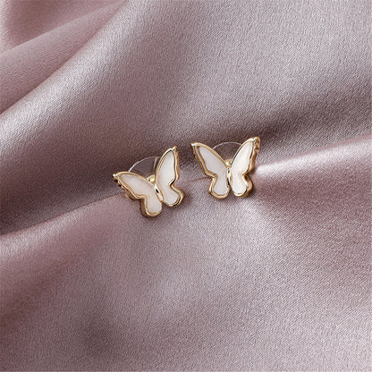 Shell and 18K Gold-Plated Butterfly Stud Earrings, gold stud earrings for women, dainty minimalist design, front view