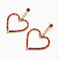 Red Crystal & Cubic Zirconia 18K Gold-Plated Open Heart Drop Earrings