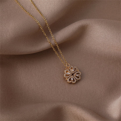 Cubic Zirconia & 18K Gold-Plated Heart Clover Pendant Necklace