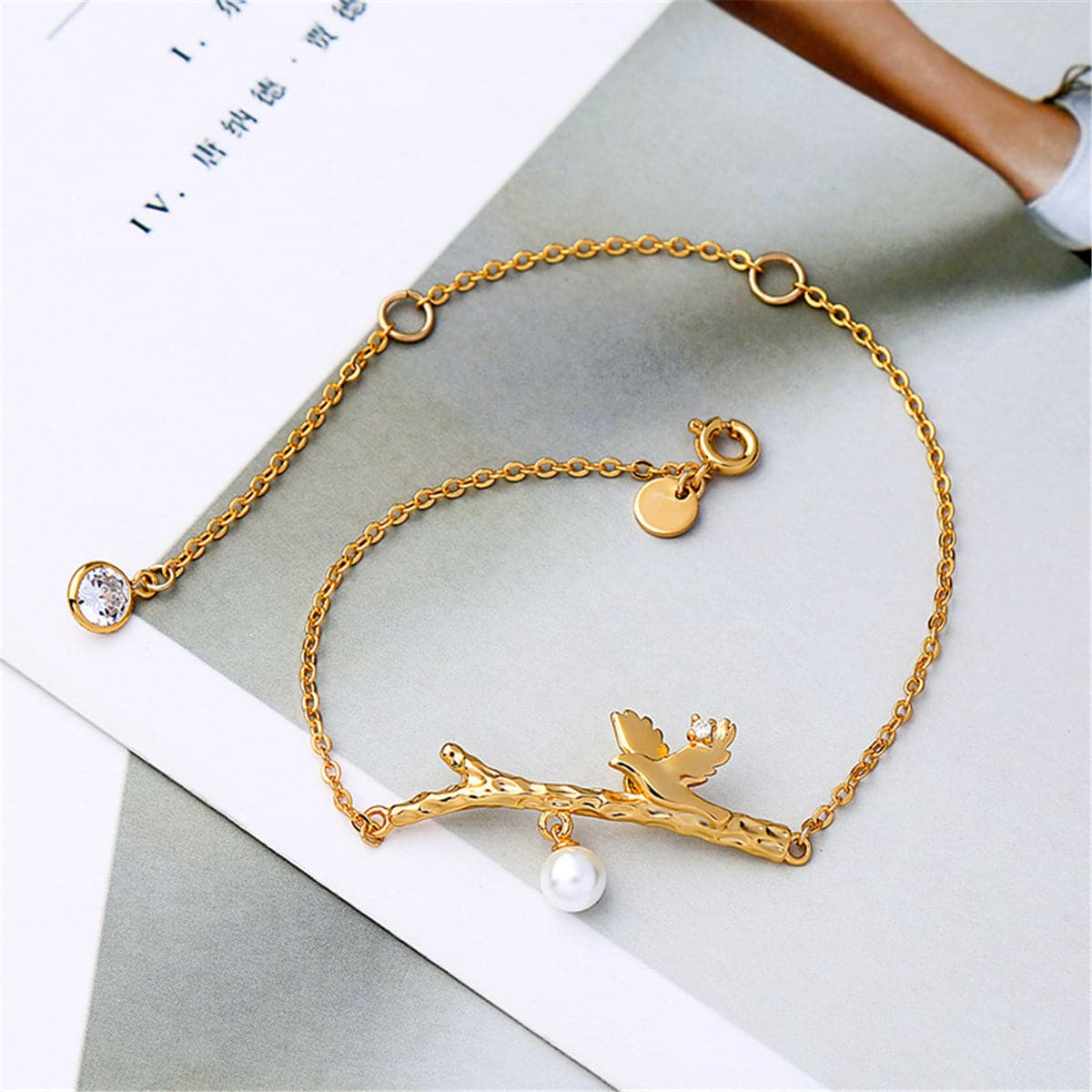 Pearl & 18K Gold-Plated Bird Branch Bracelet