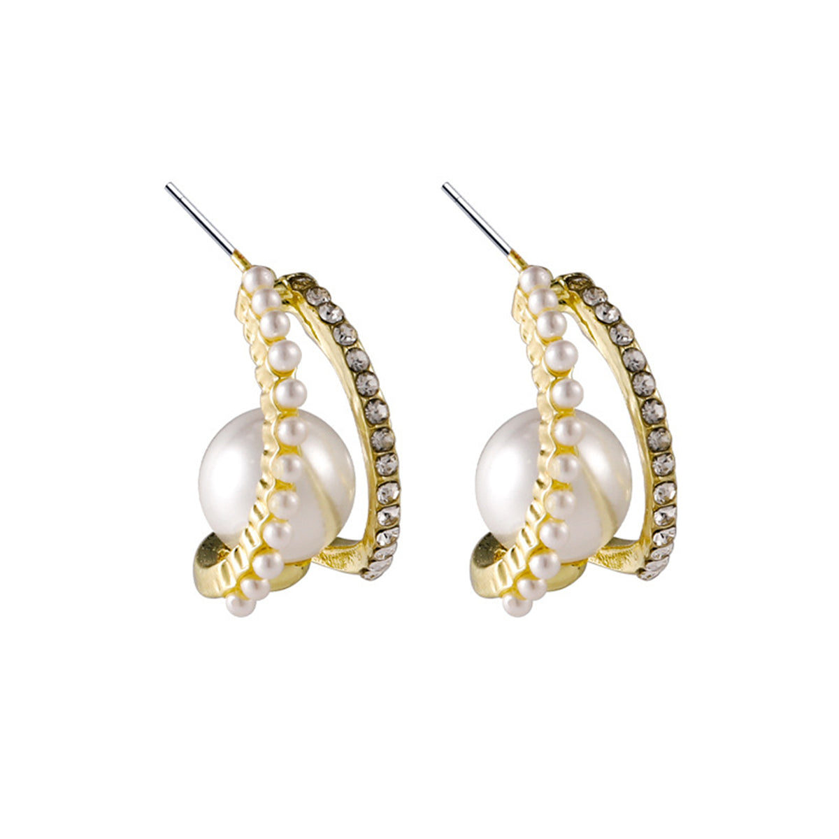 Pearl & Cubic Zirconia Curve Huggie Earrings