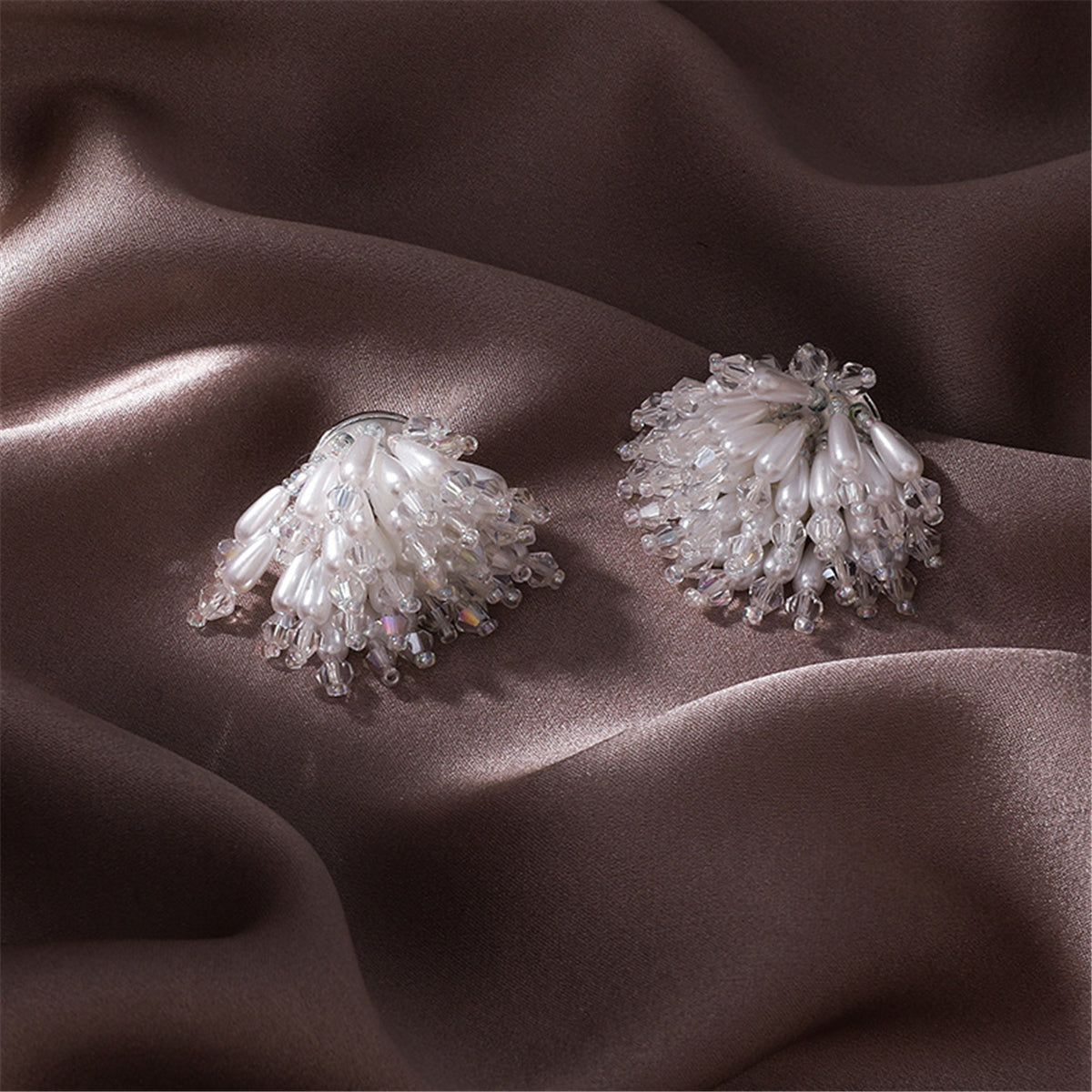 Pearl & Acrylic Silver-Plated Cluster Stud Earrings