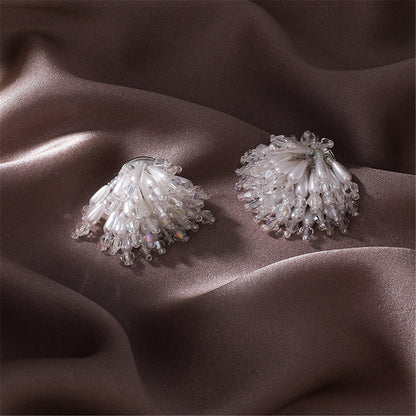 Pearl and Acrylic Silver-Plated Cluster Stud Earrings, silver stud earrings for women, everyday style, lifestyle look