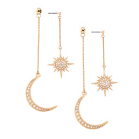 Cubic Zirconia & Goldtone Sun & Moon Drop Earrings