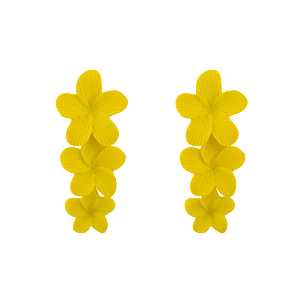 Yellow Enamel and Silver-Plated Linked Flower Drop Earrings, silver drop earrings for women, everyday style, front view