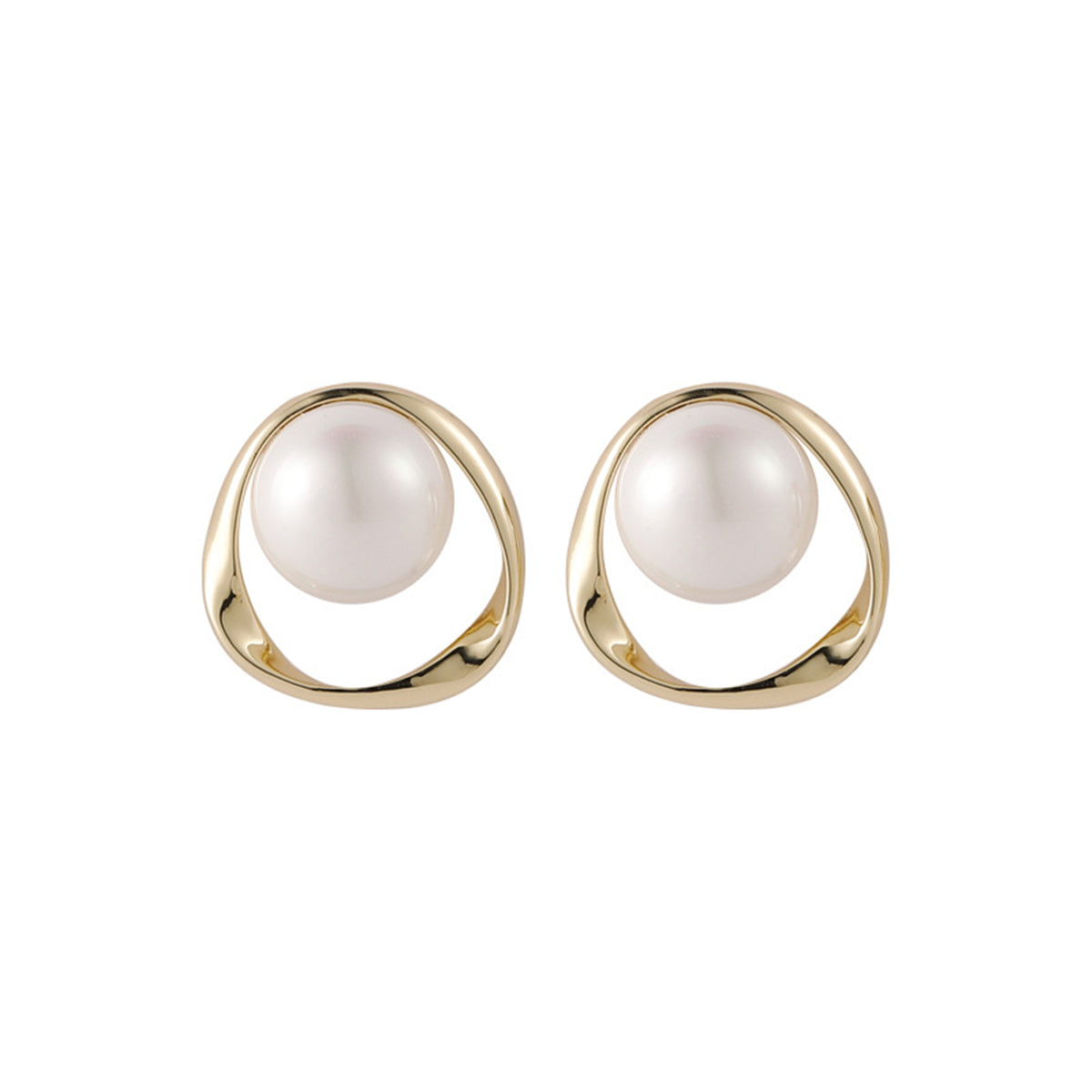 Pearl and 18K Gold-Plated Stud Earrings, gold stud earrings for women, botanical inspired, front view