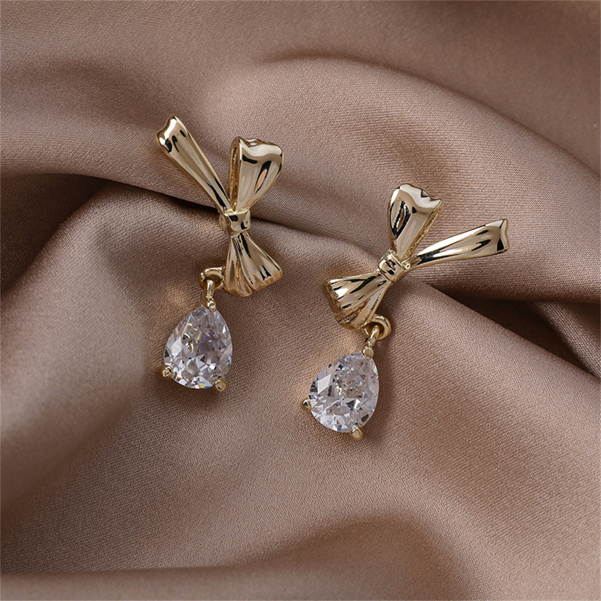 Crystal & 18K Gold-Plated Bow Drop Earrings