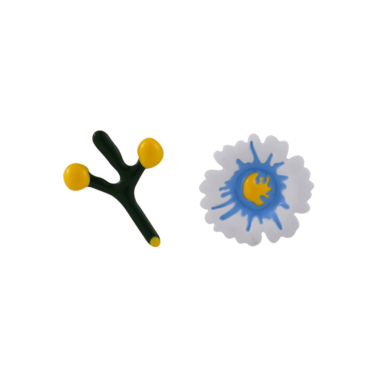 Blue & White Mismatch Flower & Branch Stud Earrings