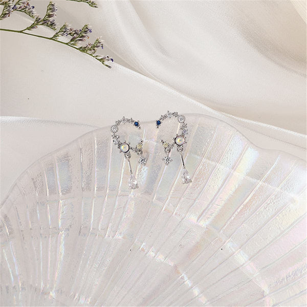 Cubic Zirconia & Silver Plated Ornate Drop Earrings
