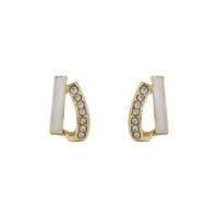 Cubic Zirconia & Enamel 18k Gold-Plated Curved Bar Stud Earrings