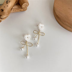 Pearl & Resin 18K Gold-Plated Heart Bow Drop Earrings