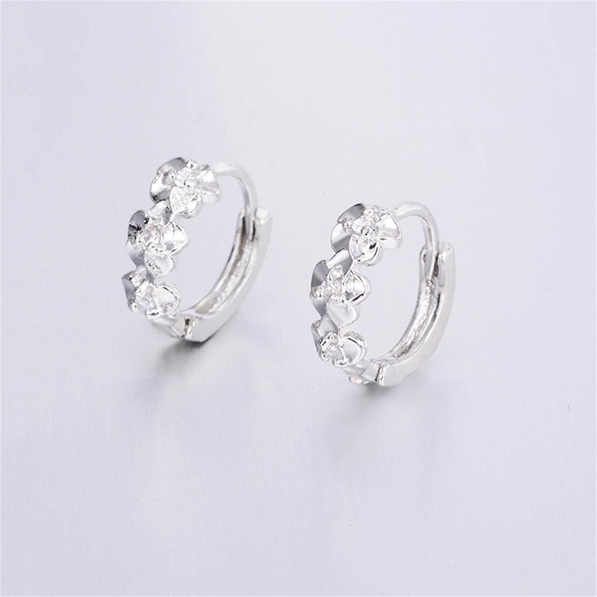 Cubic Zirconia & Silver-Plated Flower Clip-On Earrings