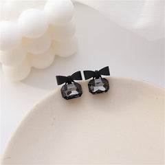 Black Crystal Bow Stud Earrings