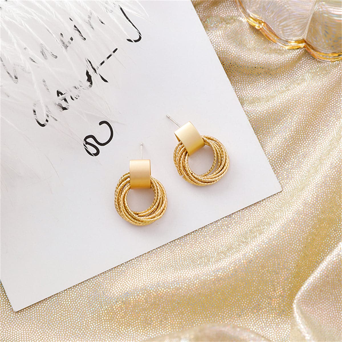 18K Gold-Plated Stacked Circle Drop Earrings, gold drop earrings for women, elegant gift for her, lifestyle look