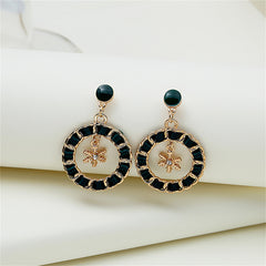 Black Ribbon & Enamel 18K Gold-Plated Snowflake Drop Earrings