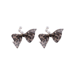 Pearl & Silk Leopard Print Bow Drop Earrings