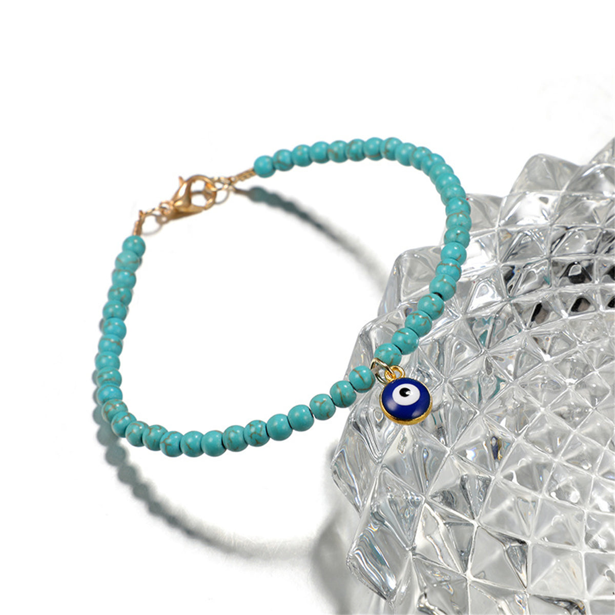 Turquoise and 18K Gold-Plated Beaded Anklet, gold anklet bracelet, botanical inspired, lifestyle look