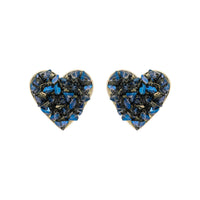 Blue Crystal & 18k Gold-Plated Clustered Heart Stud Earrings