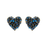 Blue Crystal & 18k Gold-Plated Clustered Heart Stud Earrings